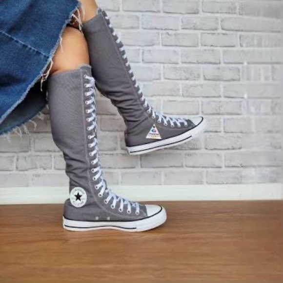 NEW Converse Knee High Sneakers Grey s Womens 10 Mens 8 - Picture 1 of 13